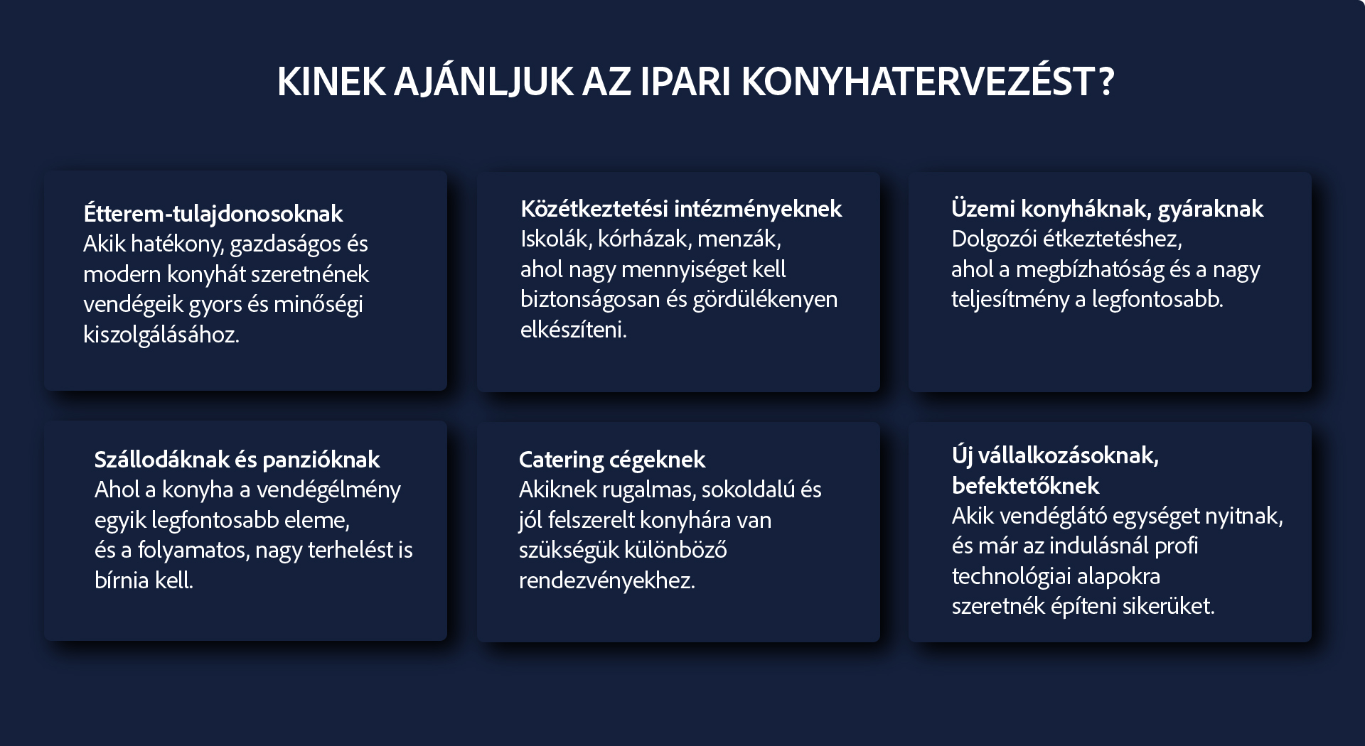 Konyhatervezés éttermeknek, szállodáknak, üzemi konyháknak, közétkeztetésnek